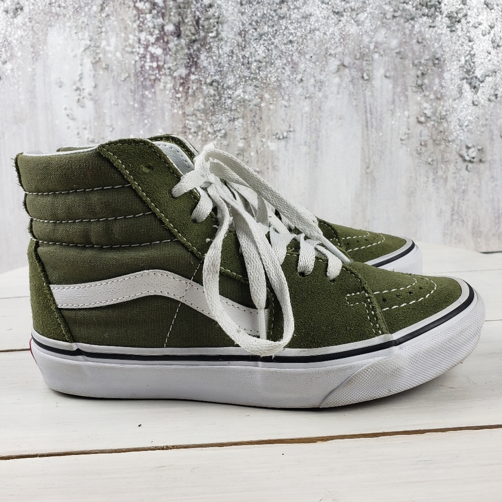 401iai Vans sk8-hi skateboard shoes sneakers olive / white women's 5